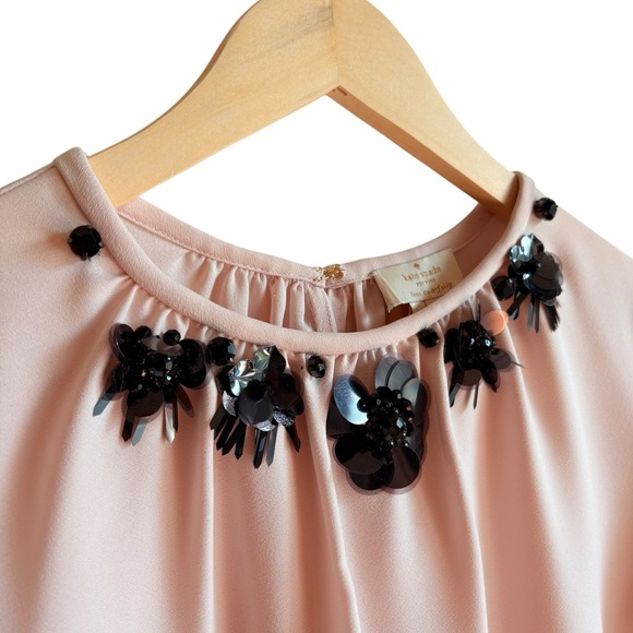 Kate Spade Embellished Crepe Top Blouse Medium Pink Champagne - Picture 5 of 16